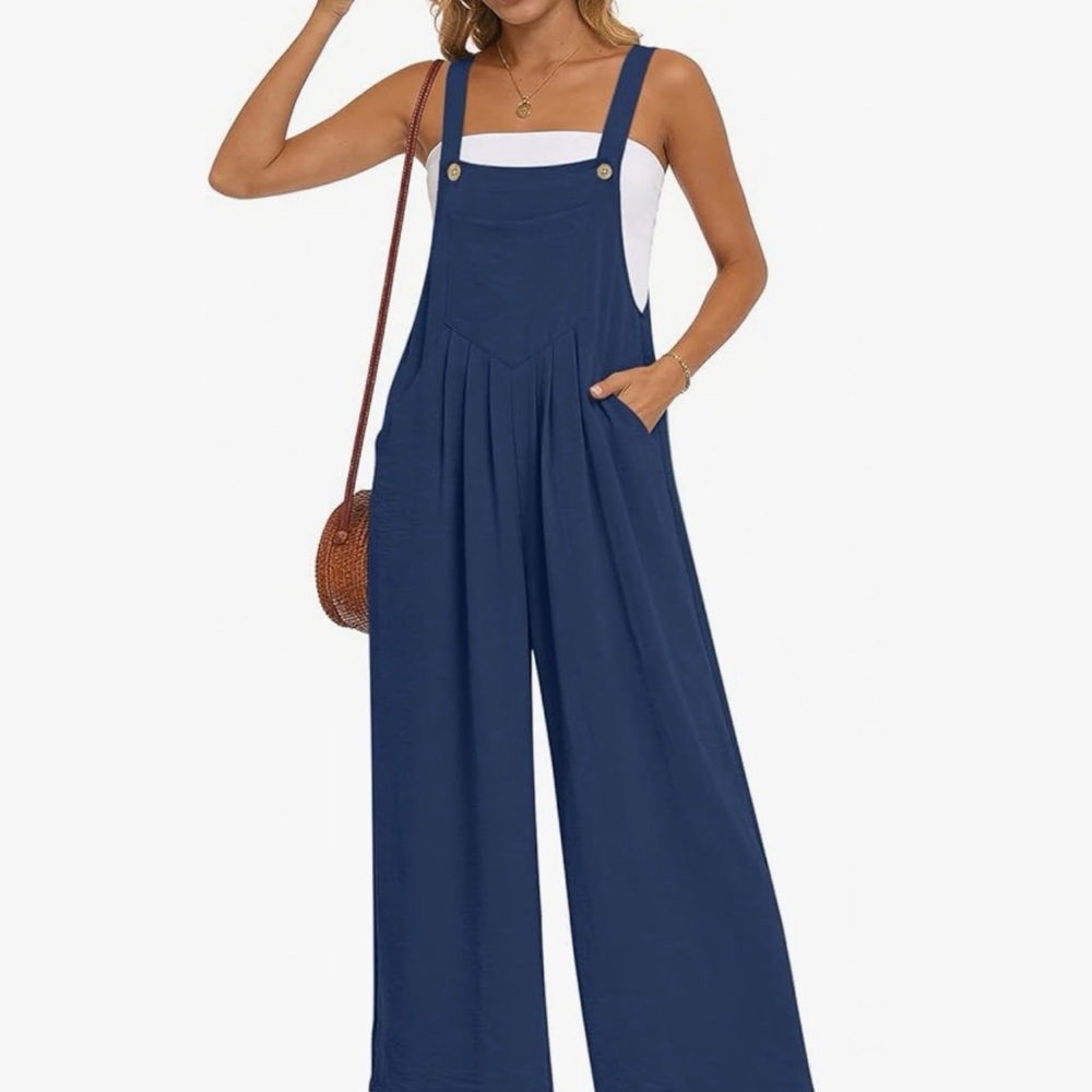 Navy Wide-Leg Strap Jumpsuit with Front Bib